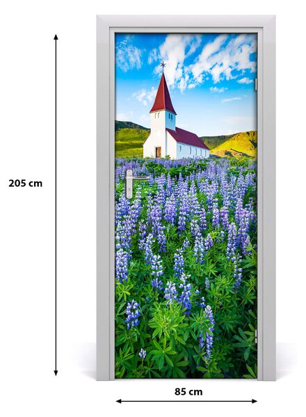 Fototapeta samolepiace na dvere kostol kvety 85x205 cm