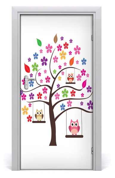 Samolepiace fototapety na dvere Sovy na hojdačke 95x205 cm