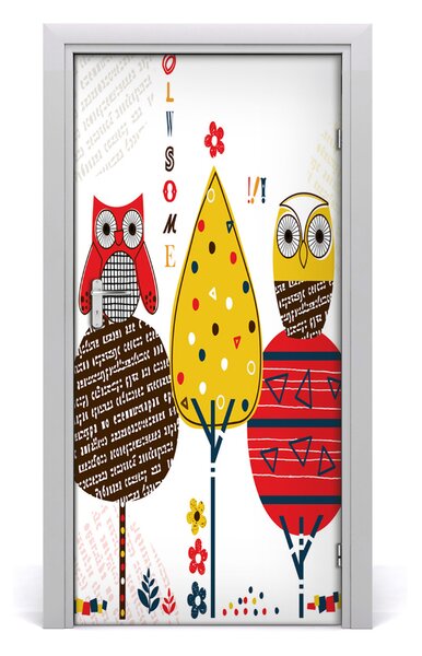 Samolepiace fototapety na dvere Sovy na dreve 95x205 cm