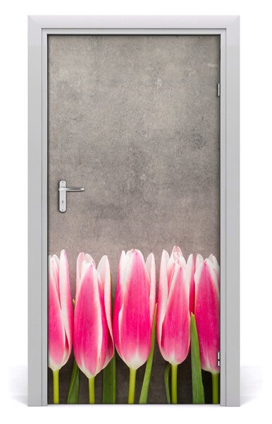 Samolepiace fototapety na dvere ružové tulipány 95x205 cm