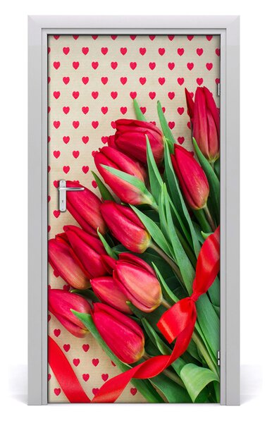 Samolepiace fototapety na dvere červené tulipány 95x205 cm