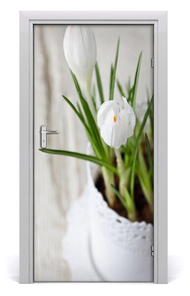 Samolepiace fototapety na dvere biele krókusy 95x205 cm