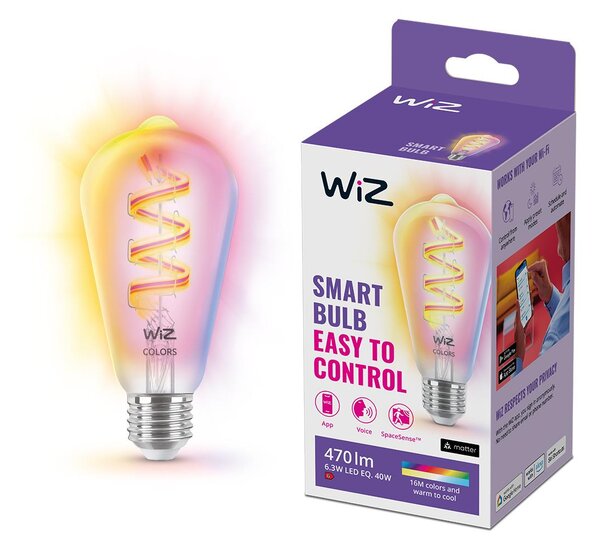 Philips Wiz Colors 8720169072213 LED žiarovka E27 ST64 6,3W/470lm 2200-6500K+RGB číra