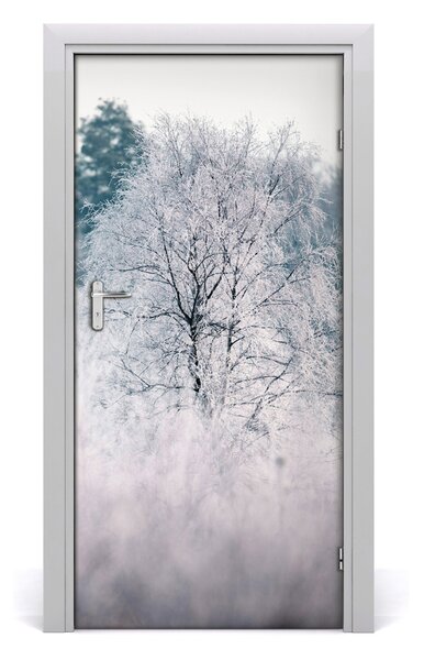 Fototapeta na dvere samolepiace les zima 95x205 cm