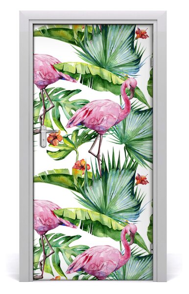 Samolepiace fototapety na dvere lístia a plameniaky 95x205 cm