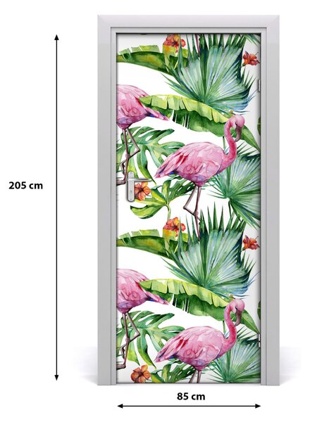Samolepiace fototapety na dvere lístia a plameniaky 85x205 cm