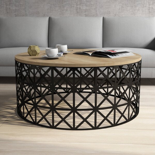 Hanah Home Konferenčný stolík Selin 90 cm čierny/dub sonoma