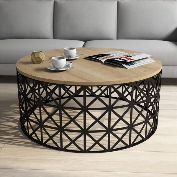 Hanah Home Konferenčný stolík Selin 90 cm čierny/dub sonoma