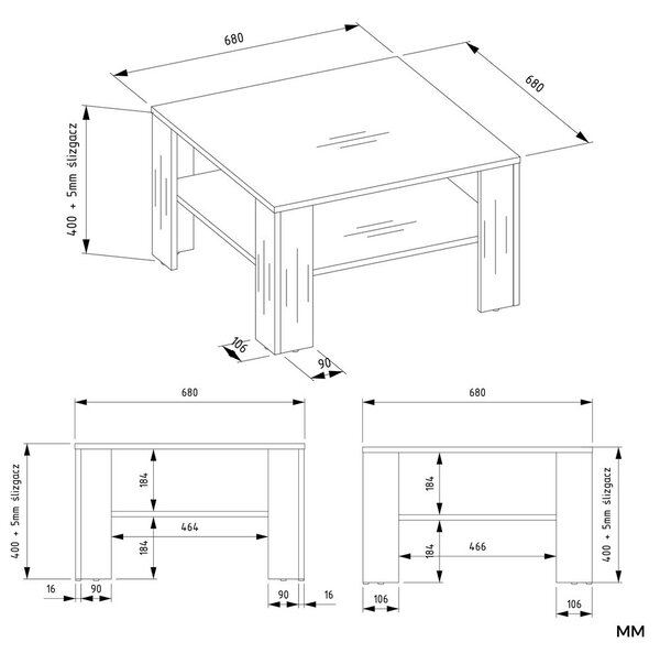 TP Living Konferenčný stolík Square 68 cm biely