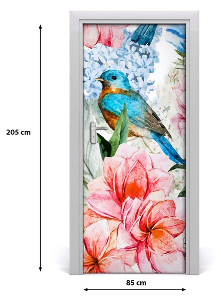 Samolepiace fototapety na dvere kvety a vtáky 85x205 cm