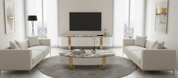 LivinHill Konferenčný stolík Stilig SR923 150 cm biely/zlatý/mramor