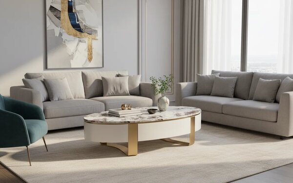 LivinHill Konferenčný stolík Stilig SR923 150 cm biely/zlatý/mramor