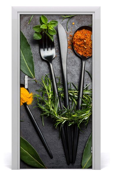 Fototapeta dvere samolepiace príbory a koreninami 95x205 cm