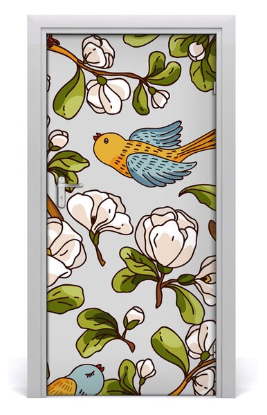 Samolepiace fototapety na dvere Vtáky a kvety 95x205 cm