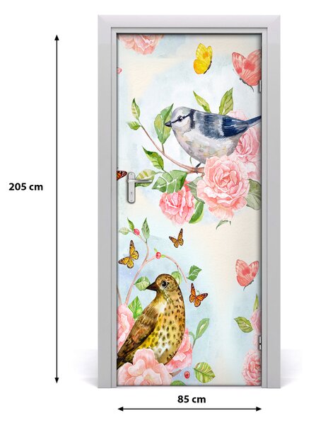 Samolepiace fototapety na dvere Vtáky motýle ruže 85x205 cm