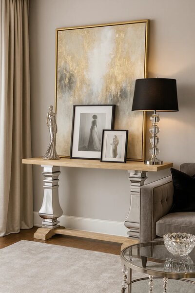 LivinHill Konzolový stolík Glamour 160 cm z masívu hnedý/chróm
