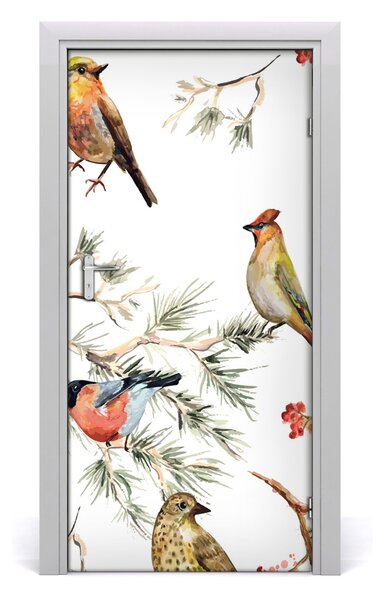 Samolepiace fototapety na dvere Vtáky a ihličnany 95x205 cm
