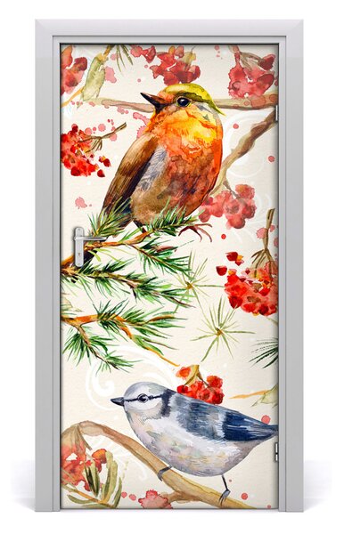 Samolepiace fototapety na dvere Vtáky a kvety 95x205 cm