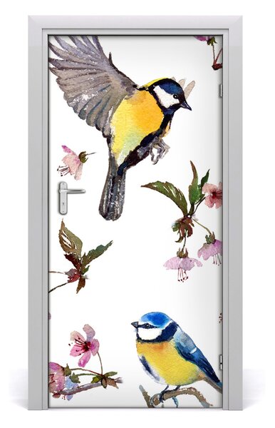 Samolepiace fototapety na dvere Vtáky a kvety 95x205 cm