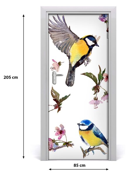 Samolepiace fototapety na dvere Vtáky a kvety 85x205 cm