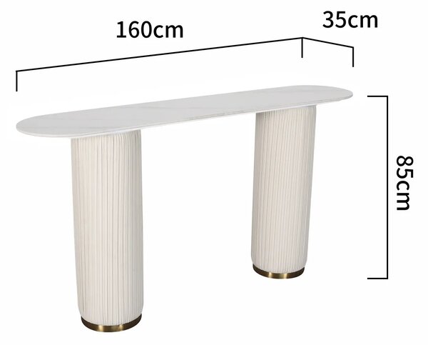 LivinHill Konzolový stolík Modig 160 cm eko koža ecru/mramor