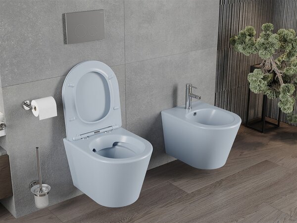 Mexen, Mexen Rico miska wc Rimless z deską wolnoopadającą slim, duroplast, szara-niebieska mat - 30724069