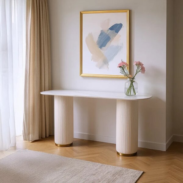 LivinHill Konzolový stolík Modig 160 cm eko koža ecru/mramor