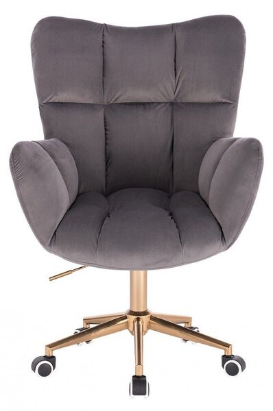LuxuryForm DESIGN Kreslo AURORA VELUR na zlatej podstave s kolieskami - tmavo šedé