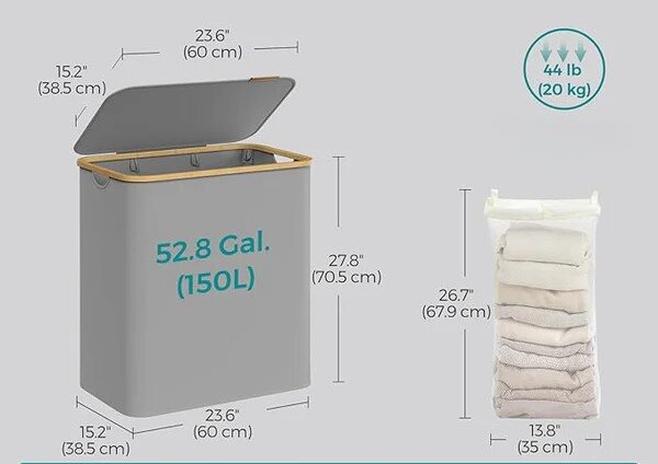 SONGMICS Kôš na bielizeň Leslie 150 L sivý