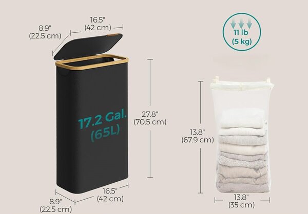 SONGMICS Kôš na bielizeň Leslie 65 L čierny