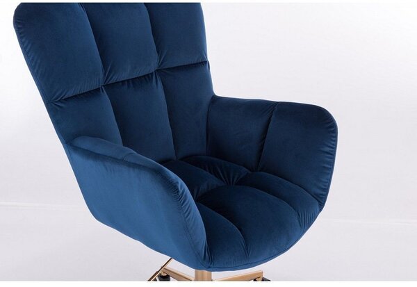 LuxuryForm DESIGN Kreslo AURORA VELUR na zlatej podstave s kolieskami - modré