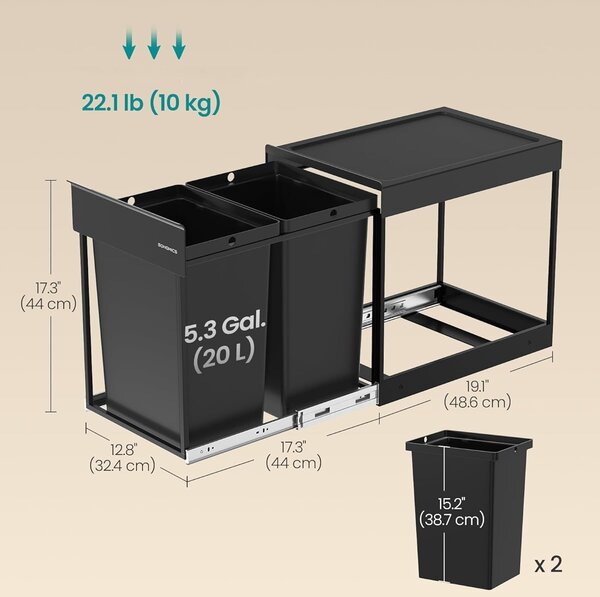 SONGMICS Kôš na triedený odpad Abes 20 l čierny