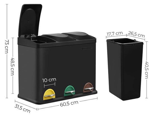 SONGMICS Kôš na triedený odpad Galipa 3x15 l čierny