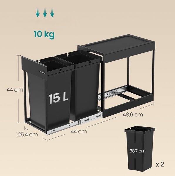 SONGMICS Kôš na triedený odpad Abes 30 l čierny
