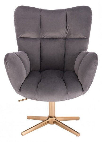 LuxuryForm DESIGN Kreslo AURORA VELUR na zlatom kríži - tmavo šedé