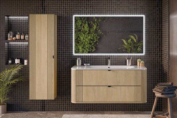 Comad Závesná skrinka Ovalia Pure so zápustným umývadlom 120 cm dub cremona