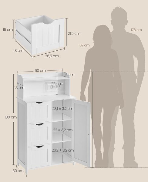 SONGMICS Kúpeľňová skrinka Vasagle Toly 100 cm s nabíjacou stanicou biela