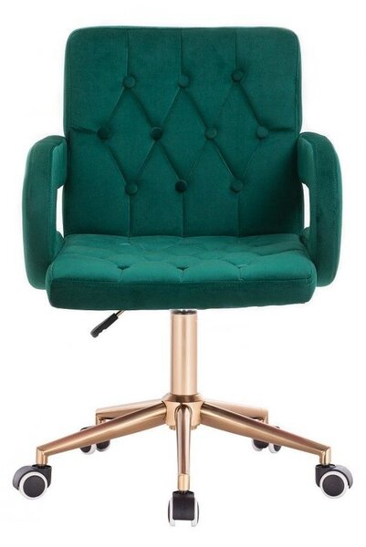 LuxuryForm DESIGN Stolička BOSTON VELUR na zlatej základni s kolieskami - zelená