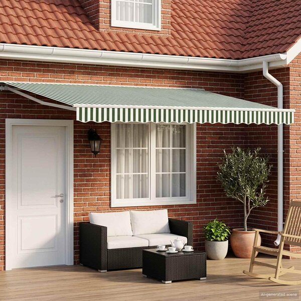 Maison Exclusive – Elektrická solárna markíza, 4,5 x 3,5 m, zelenobiela, prúžkovaná