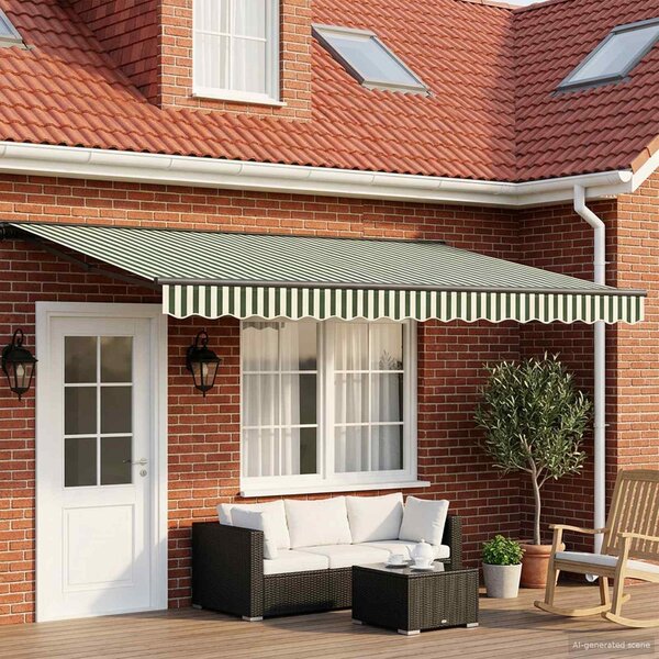 Maison Exclusive – Elektrická solárna markíza, 4,5 x 3,5 m, zelenobiela, prúžkovaná