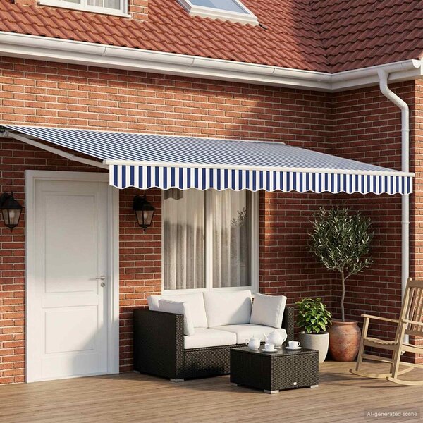Maison Exclusive – Manuálna markíza, 4 x 3 m, modro-biela, 100% polyester