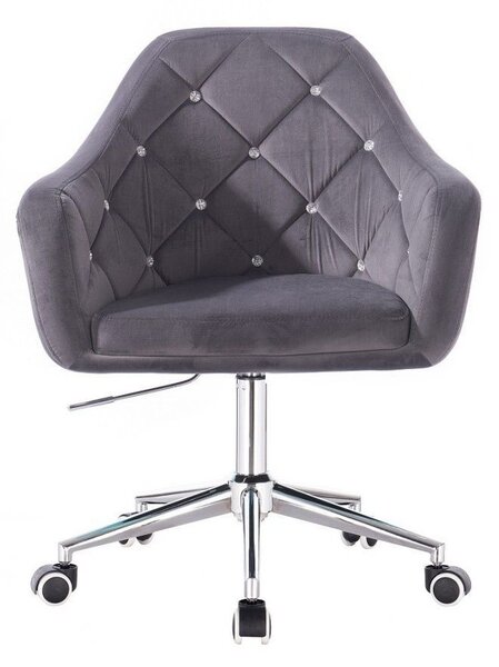 LuxuryForm DESIGN Kreslo ROMA VELUR na striebornej podstave s kolieskami - tmavo šedé