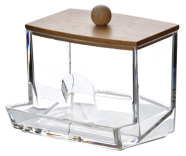 Bathlab Kozmetický organizér na vatové tyčinky BEA 8,5x5,5x8,5 cm bambus/číry