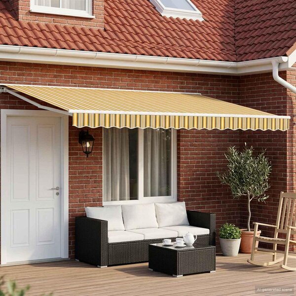 Maison Exclusive – Manuálna markíza, 4,5 x 3 m, pruhovaná (žltá, sivá a biela)