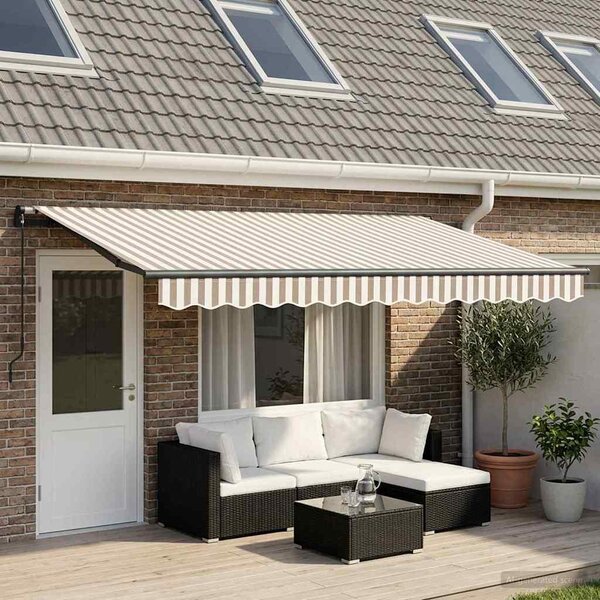 Maison Exclusive – Manuálna markíza, rozmery 4,5 x 3,5 m, pruhovaná (svetlosivá a biela)
