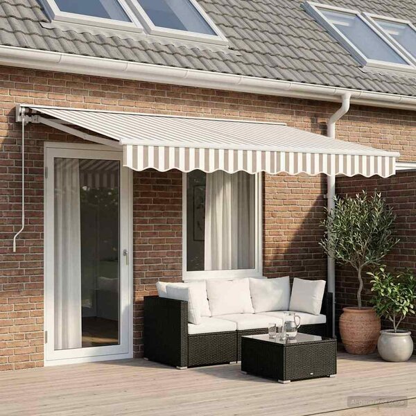 Maison Exclusive – Manuálna markíza, rozmery 4,5 x 3 m, pruhovaná (svetlosivá a biela)