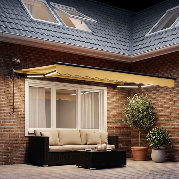 Maison Exclusive – Elektrická markíza s LED osvetlením a senzorom, rozmer 3,5 x 2,5 m, farba piesková
