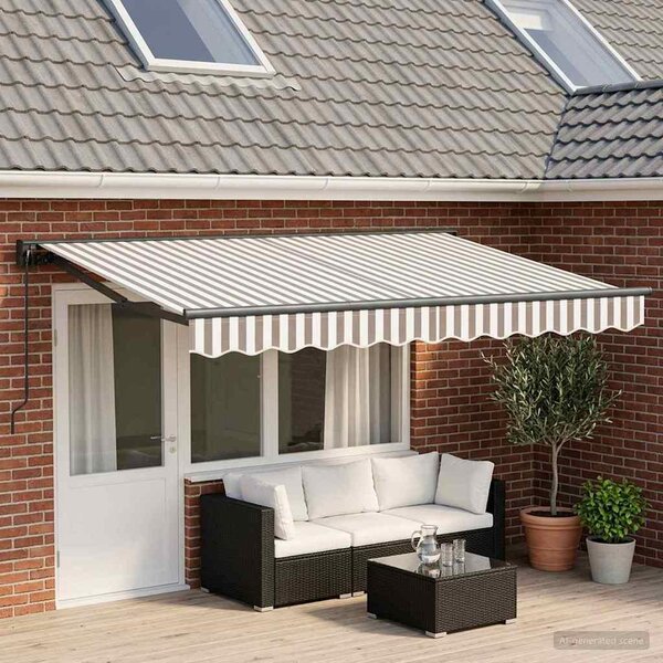 Maison Exclusive – Manuálna markíza, 5 x 3,5 m, pruhovaná (svetlosivá a biela)