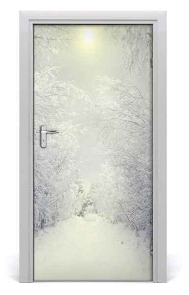 Fototapeta na dvere samolepiace les zima 95x205 cm