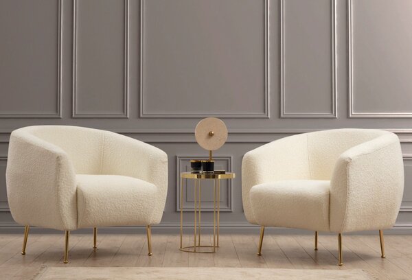 Hanah Home Kreslo Eses bouclé krémové/zlaté